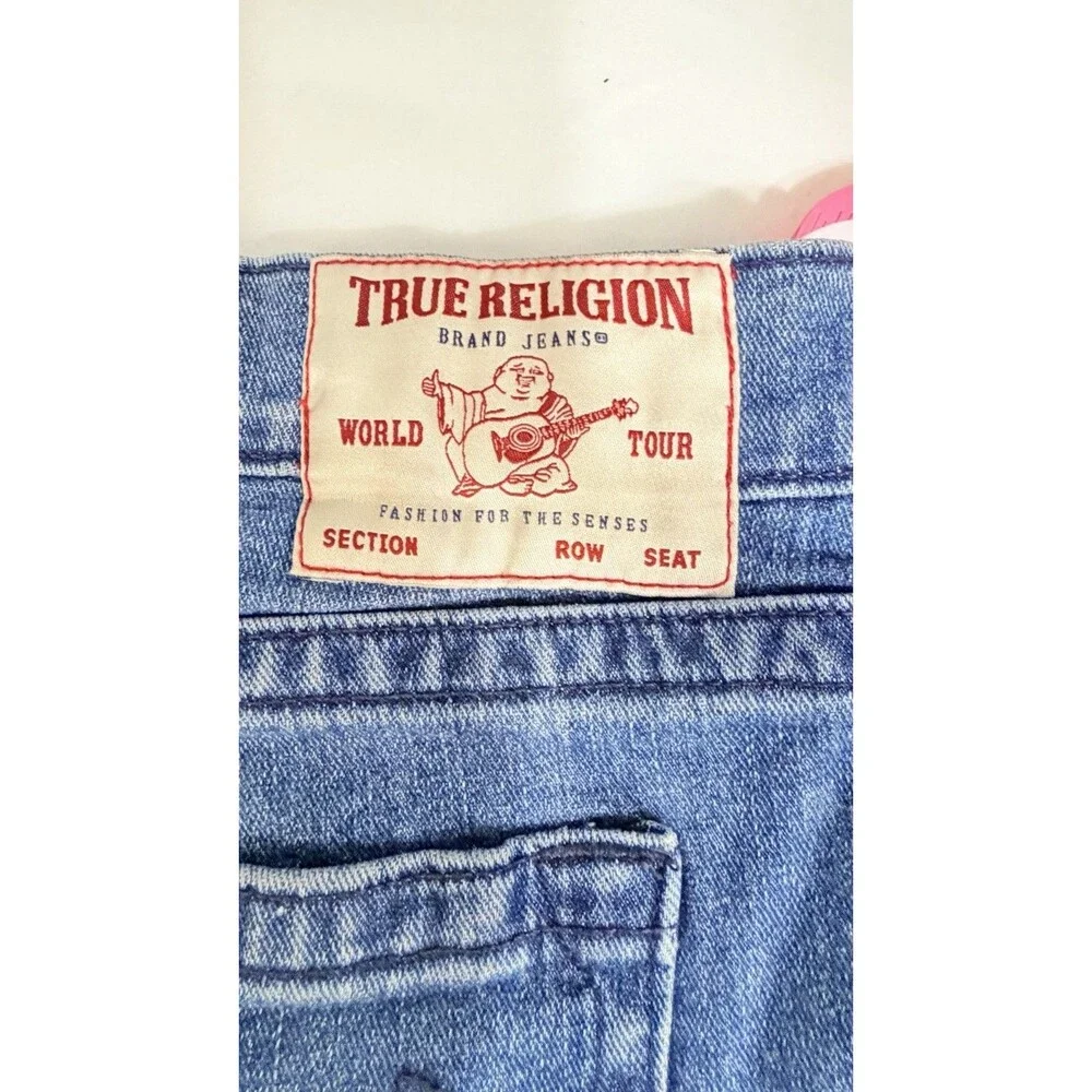 True Religion Ricky SN Men’s Blue Denim Shorts Size 38 Cuffed Relaxed Straight